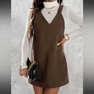 SHEIN XL Solid Corduroy Cami Dress Without Top in Olive Green